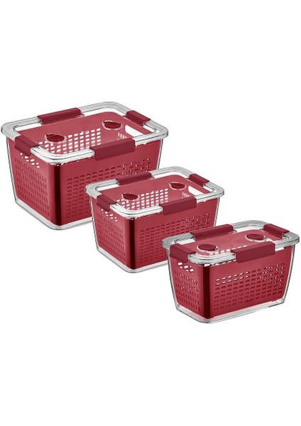3'lü Saklama Kabı Seti, Bordo, 2-4-7 Lt, Pratik ve Şık Organize Çözümü