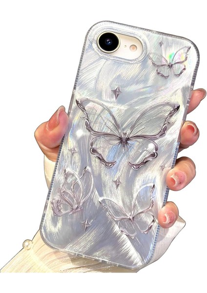 Apple iPhone 7/8/SE20 22 Kılıf Parlak Hologramlı Kelebek Desenli Darbe Emici Kamera Korumalı Silikon