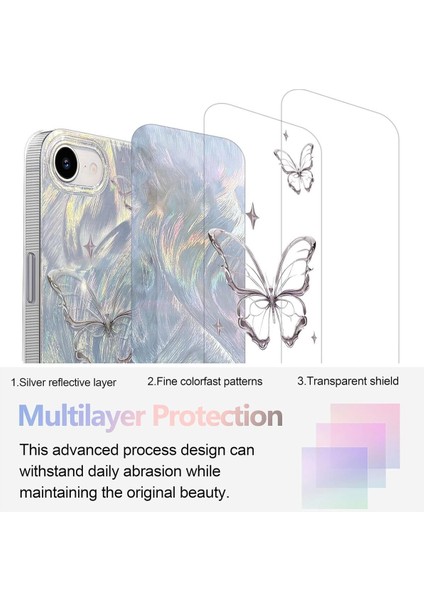 Apple iPhone 7/8/SE20 22 Kılıf Parlak Hologramlı Kelebek Desenli Darbe Emici Kamera Korumalı Silikon fiyatları