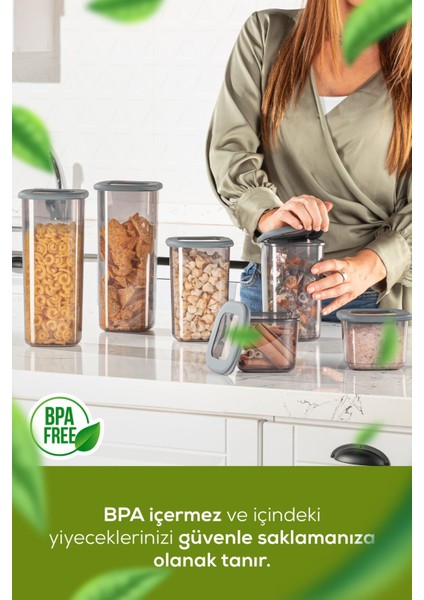 15'li Hava Geçirmez Saklama Kabı Seti, Antrasit, Plastik, 25+ Parça, Gri modelleri