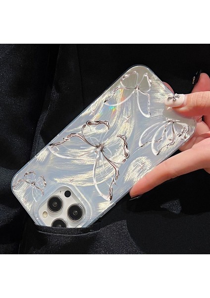 Apple iPhone 16 Pro Max Kılıf Parlak Hologramlı Kelebek Desenli Darbe Emici Kamera Korumalı Silikon