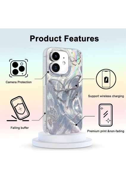 Apple iPhone 12 - 12 Pro Kılıf Parlak Hologramlı Kelebek Desenli Darbe Emici Kamera Korumalı Silikon
