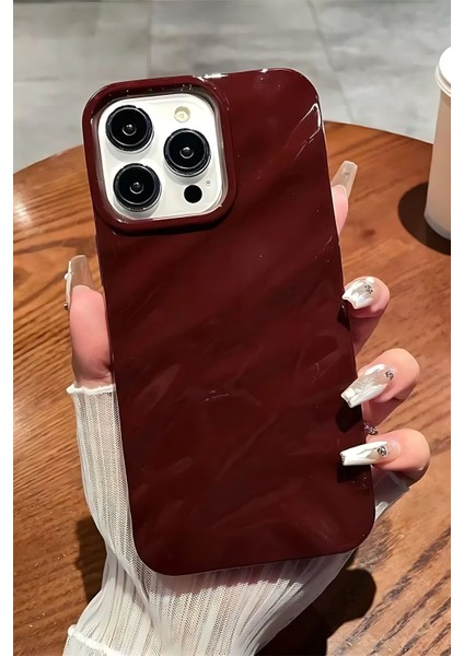 Apple iPhone 14 Pro Kılıf Parlak Kabartmalı Dalga Tasarımlı Desenli Mürdüm Darbe Emici Silikon Kapak