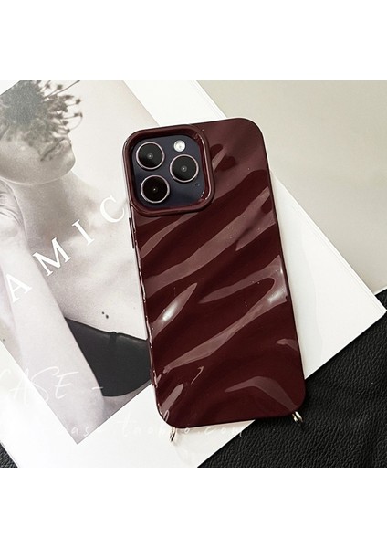 Apple iPhone 14 Pro Kılıf Parlak Kabartmalı Dalga Tasarımlı Desenli Mürdüm Darbe Emici Silikon Kapak