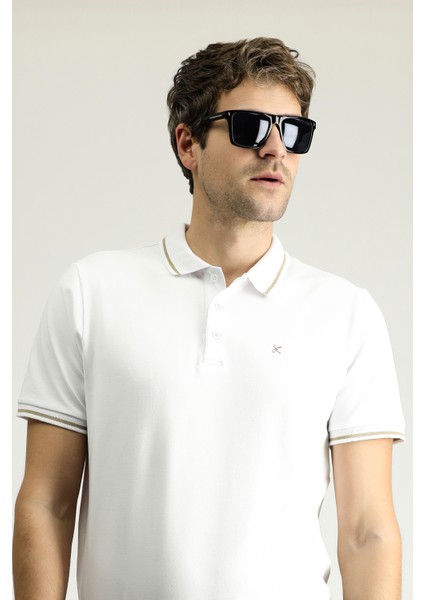 Polo Yaka Slim Fit Dar Kesim Nakışlı Süprem Pamuklu Tişört