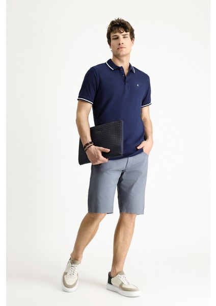 Polo Yaka Slim Fit Dar Kesim Nakışlı Süprem Pamuklu Tişört