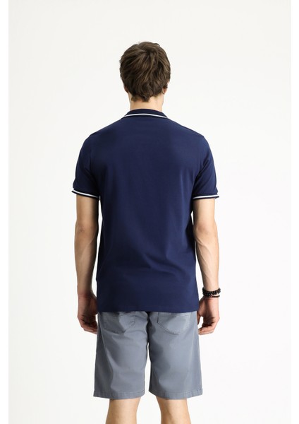 Polo Yaka Slim Fit Dar Kesim Nakışlı Süprem Pamuklu Tişört