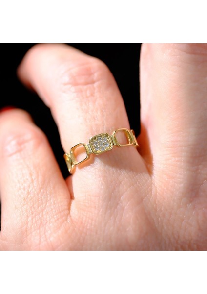 Gümüş Yüzük - Kapalıçarşı Kare Sıralı 925 Ayar Tasarım Gümüş Yüzük