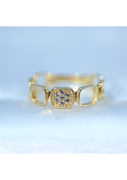 Gümüş Yüzük - Kapalıçarşı Kare Sıralı 925 Ayar Tasarım Gümüş Yüzük