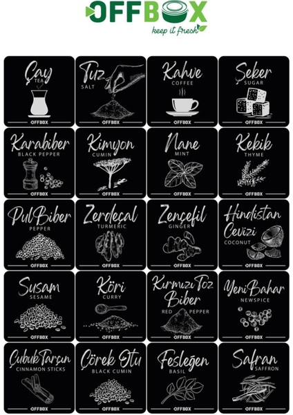 Yıkanabilir 20'li Baharat ve Saklama Kabı Etiketleri, 40 Adet, Suya Dayanıklı, Siyah fiyatları
