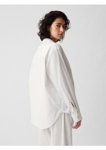 Kadın Gri Desenli Poplin Pijama Üstü
