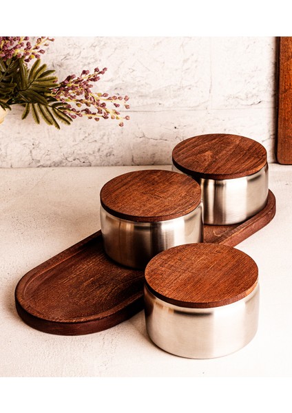 Ahşap Kapak Çelik Çerezlik 7 Parça Sızdırmaz Saklama Kabı 12CM fırsatları