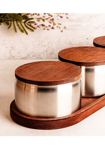 Ahşap Kapak Çelik Çerezlik 7 Parça Sızdırmaz Saklama Kabı 12CM indirimleri