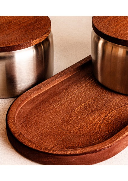 Ahşap Kapak Çelik Çerezlik 7 Parça Sızdırmaz Saklama Kabı 12CM