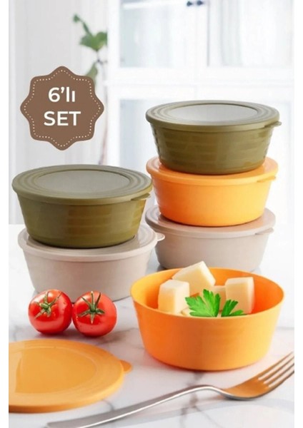 Yeşil 6'lı Mikrodalga ve Dondurucu Uyumlu Saklama Kabı Seti, 250-499 ml