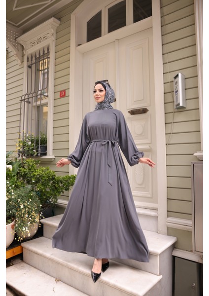 Oversize Balon Kol Elbise-Medine Ipeği