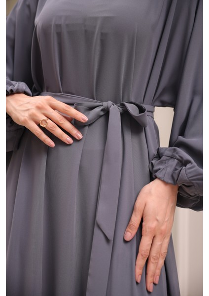 Oversize Balon Kol Elbise-Medine Ipeği