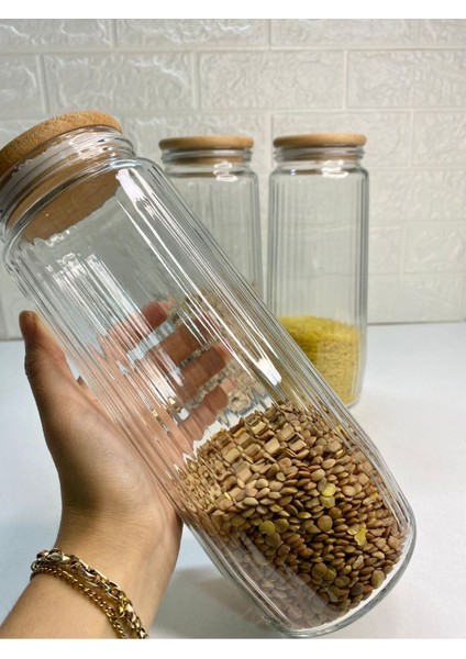 3'lü Cam Kavanoz Seti, Vakum Kapaklı, 1500 ml, Büyük Boy, Şeffaf, Erzak ve Bakliyat Saklama