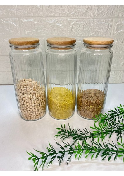 3'lü Cam Kavanoz Seti, Vakum Kapaklı, 1500 ml, Büyük Boy, Şeffaf, Erzak ve Bakliyat Saklama