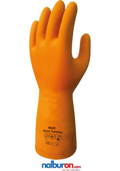 Korun Turuncu Lateks Kaplı Pamuk Astarlı Iş Eldiveni Gıda Ile Temasa Uygun Eldiven 9 Numara