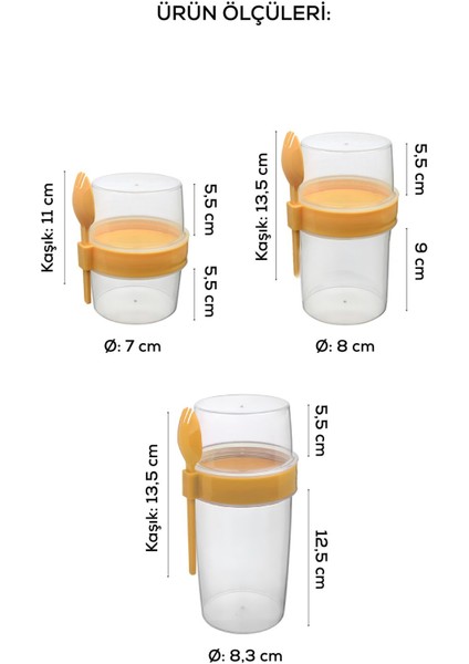 3'lü Sarı Meyve ve Yoğurt Kabı Seti, 500-999 ml, 9 Parça, Materyal: Plastik