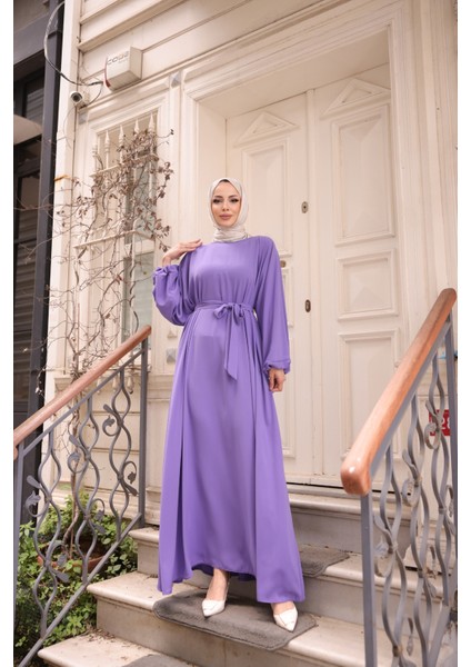 Oversize Balon Kol Elbise-Medine Ipeği