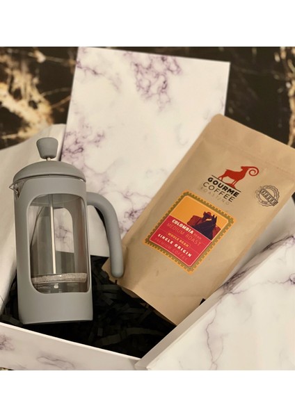 Beyaz Mermer French Press & Filitre Kahve Sevgiliye Hediye Seti modelleri
