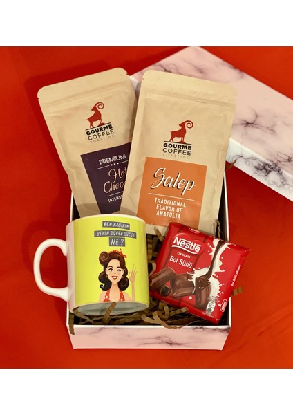 Özel Kutulu Ben Kadınım Senin Süper Gücün Ne Kupa Çikolata Sahlep Sıcak Çikolata Seti