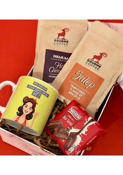 Özel Kutulu Ben Kadınım Senin Süper Gücün Ne Kupa Çikolata Sahlep Sıcak Çikolata Seti modelleri