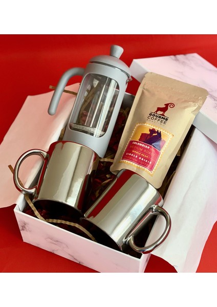 Çift Gümüş Kupa French Press Filitre Kahve Sevgiliye Seti fiyatları