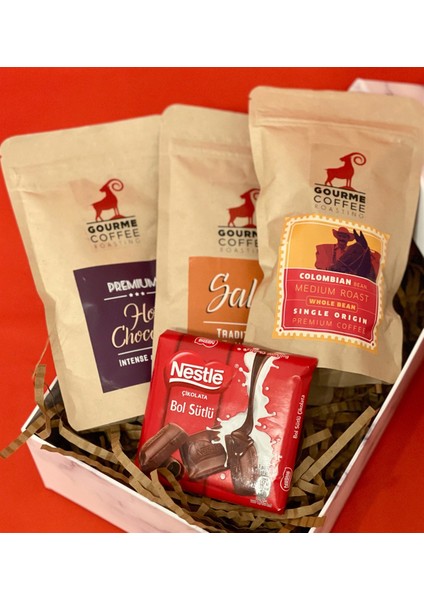 Özel Kutulu Çikolata Filtre Kahve Sahlep Sıcak Çikolata Kadınlara Özel Seti modelleri