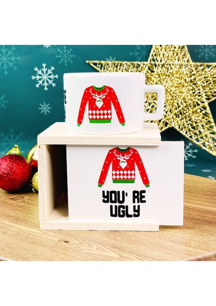 You're Ugly Tasarımlı Kutulu Kupa Baston Şeker ve Mini Balon Gece Lambası Yılbaşı Seti