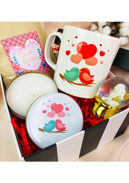 Sevgili Kuşlar Tasarımlı Mum ve Altınyaldızlı Melek Kar Küresi Set modelleri