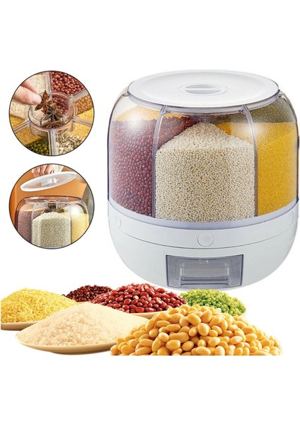 360° Dönebilen 6 Bölmeli Hava Geçirmez Bakliyat Saklama Kutusu fiyatları