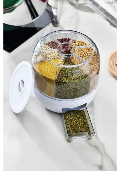 360° Dönebilen 6 Bölmeli Hava Geçirmez Bakliyat Saklama Kutusu fırsatları