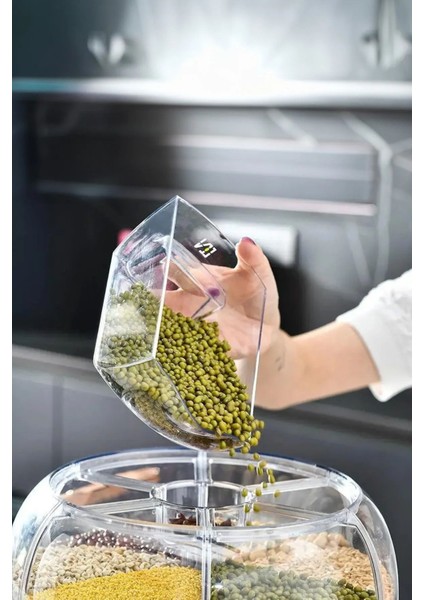 360° Dönebilen 6 Bölmeli Hava Geçirmez Bakliyat Saklama Kutusu indirimleri