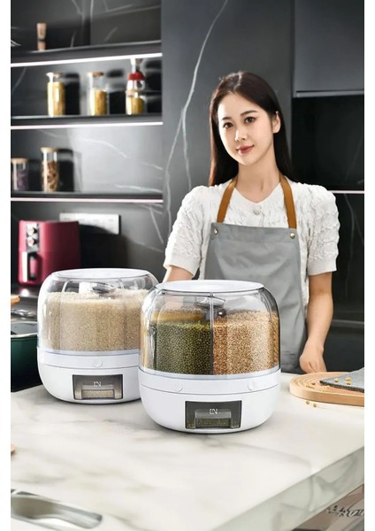 360° Dönebilen 6 Bölmeli Hava Geçirmez Bakliyat Saklama Kutusu