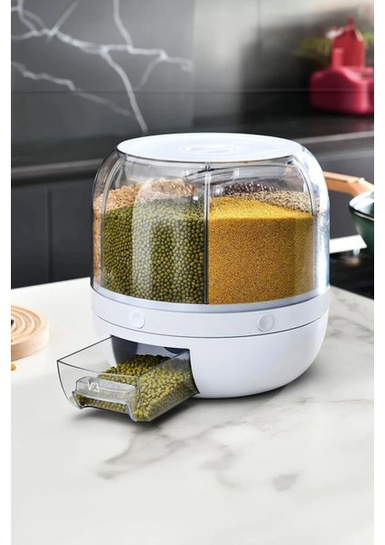 360° Dönebilen 6 Bölmeli Hava Geçirmez Bakliyat Saklama Kutusu