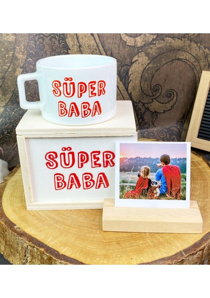 Süper Baba Tasarımlı Kutulu Kupa ve Ahşap Fotoğraf Tutucu Set fiyatları