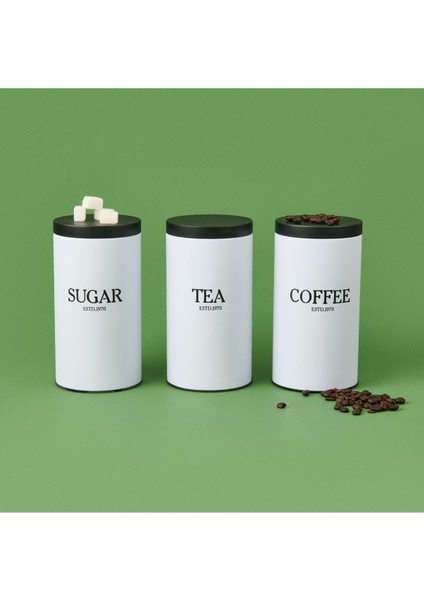 3'lü Metal Saklama Kabı Seti, Beyaz ve Siyah, Alüminyum, Şık ve Dayanıklı