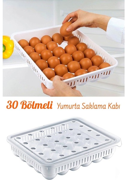 Beyaz Plastik 30'lu Yumurtalık Saklama Kabı, Kapaklı ve Organizer Özellikli