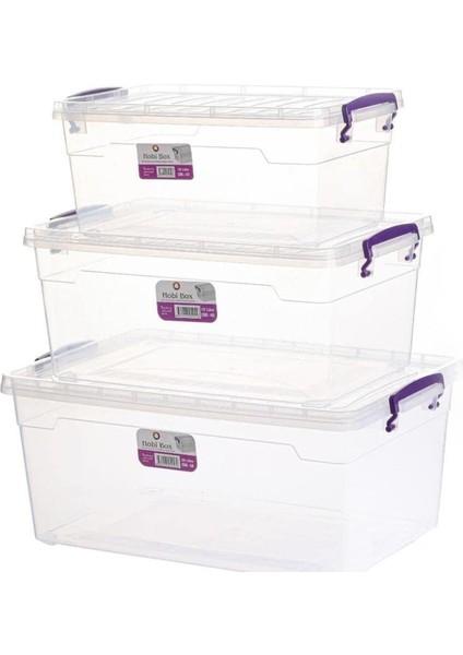 Yatay 3'lü Saklama Kabı Seti, Şeffaf, 10-20 Lt, Pratik ve Çok Amaçlı Kullanım