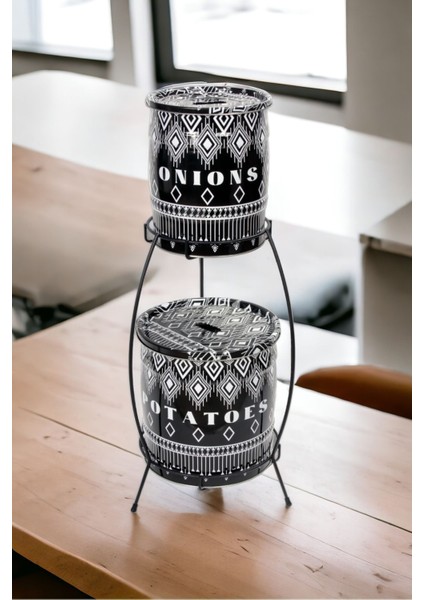 Şık Siyah 2 Katlı Metal Sebzelik, Patates ve Soğanlık Organizer, 160 Boyut fiyatları