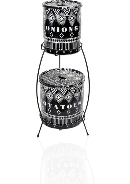 Şık Siyah 2 Katlı Metal Sebzelik, Patates ve Soğanlık Organizer, 160 Boyut fırsatları