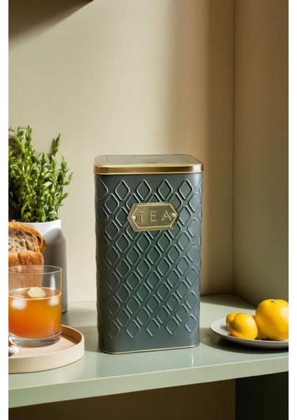Gri ve Rose Gold Metal Çay Saklama Kavanozu 1,5 L, Şık ve Modern Tasarım