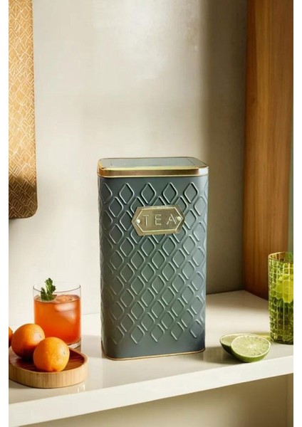Gri ve Rose Gold Metal Çay Saklama Kavanozu 1,5 L, Şık ve Modern Tasarım