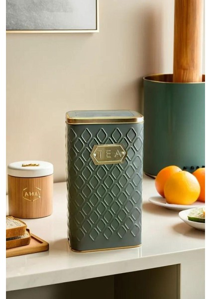 Gri ve Rose Gold Metal Çay Saklama Kavanozu 1,5 L, Şık ve Modern Tasarım