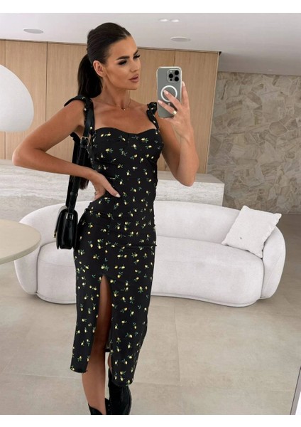 Breya Gloplu Yırtmaçlı Midi Elbise modelleri