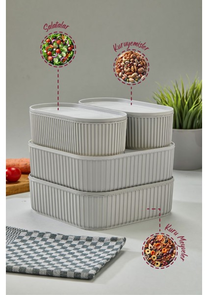 4'lü Pratik Elastik Bantlı Saklama Kabı Seti, Gri, Dayanıklı ve İstiflenebilir fırsatları