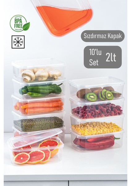 10'lu 2L Şeffaf Derin Dondurucu Saklama Kabı, Kendinden Kapaklı, Plastik, Beyaz fiyatları